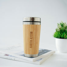 Load image into Gallery viewer, Personalized Bamboo Travel Coffee Mug Tumbler (Can add name or emoji, no picture)