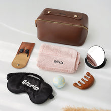 Load image into Gallery viewer, Relaxing Self Care Set (Leather Toiletry Bag, Towel, Mirror, Bath Bomb, Manicure Set, Massage Comb, Eye Mask/Soap Bar)