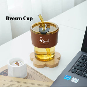 For Her #2 -Portable Glass Cup with Coaster, Honey, Flower