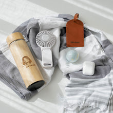 Load image into Gallery viewer, Travel Luggage Gift Set #2 (Bamboo Flask, Beach Mat, Airpods, Fan, Luggage Tag, Bath Bomb, Neck Pillow)