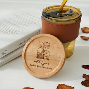 For Her #2 -Portable Glass Cup with Coaster, Honey, Flower