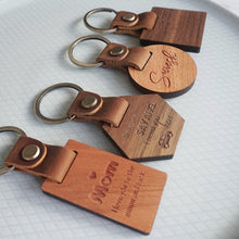 Load image into Gallery viewer, Personalized Real Leather Wood Keychain
