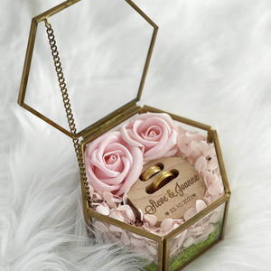 Personalized Glass Wedding Ring Box (Flowers included)