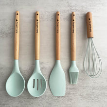 Load image into Gallery viewer, Personalised Silicone Baking Utensils 5 in 1 (Tiffany green)
