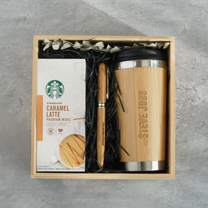 Office Gift Set #03 - Coffee Mug Tumbler, Bamboo Gel Pen, Starbucks Latte