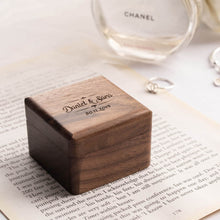 Load image into Gallery viewer, Personalized walnut wood ring box, Wedding Ring box, Engagement RIng box, Propose Ring box, RIng box in Malaysia, 客制化戒指盒,Personalized Ring box near me,