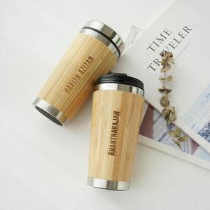 Personalized Bamboo Travel Coffee Mug Tumbler (Can add name or emoji, no picture）