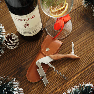 Christmas Gift Set #06-Wine, Glass, Christmas Tablecloth, Multipurpose wineopener, Wooden Box
