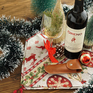 Christmas Gift Set #06-Wine, Glass, Christmas Tablecloth, Multipurpose wineopener, Wooden Box