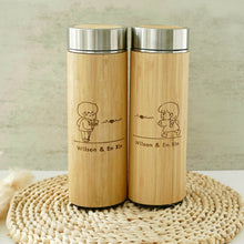 Load image into Gallery viewer, Personalized Couple Bamboo Thermal Flask set with engraved box
