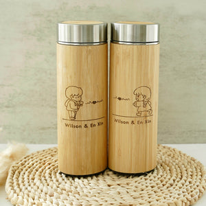 Personalized Couple Bamboo Thermal Flask set with engraved box