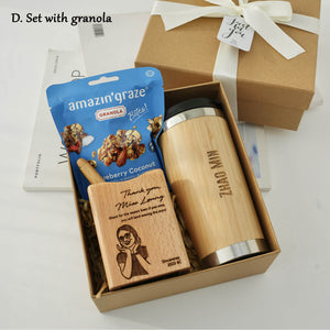 Office Gift Set #01- Coffee Mug Tumbler, Pen Holder, Bamboo Gel Pen, Phone Holder