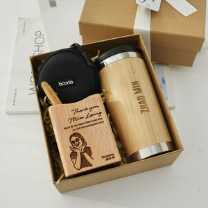 Office Gift Set #01- Coffee Mug Tumbler, Pen Holder, Bamboo Gel Pen, Phone Holder