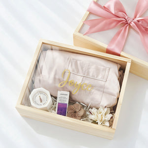 For her #8- silk pyjama, candle, aromatheraphy kits