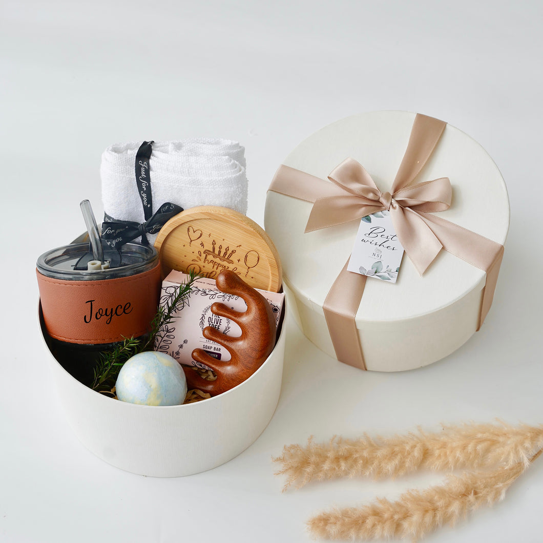 For Her #4 (Cup with coaster, towel, soap bar, massage comb, bath bomb)