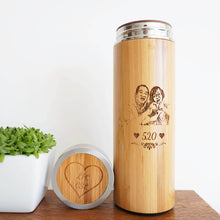 Load image into Gallery viewer, Personalized Couple Bamboo Thermal Flask set with engraved box
