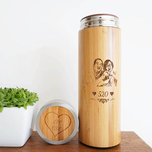 Personalized Couple Bamboo Thermal Flask set with engraved box