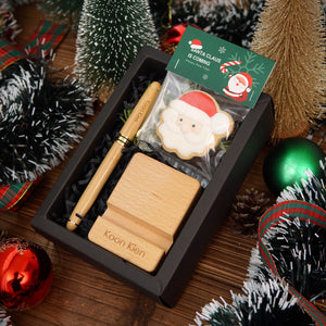 Christmas gift set #08 - Personalized Bamboo Gel Pen, Phone holder, Scented Candle/ Icing cookies/ Granola