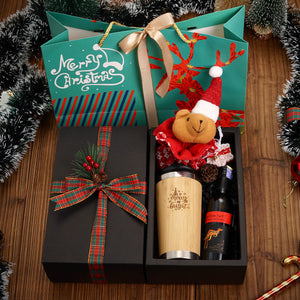 Christmas Gift Set #04 - Travel Coffee Mug Tumbler, RedWine, Candy Bag, Scented Candle