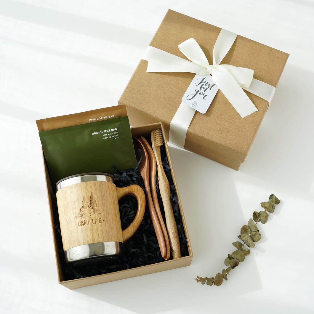 Personalized Eco-Friendly Set (Stainless steel Mug, Cutlery Set, Bamboo Toothbrush, Drip Coffee Bag)