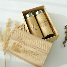 Load image into Gallery viewer, Personalized Couple Bamboo Thermal Flask set with engraved box
