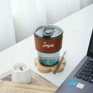 Personalized Portable Glass Cup with lid and straw