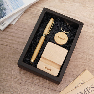 Classic Gift Set #8  - Personalized Bamboo Gel Pen, Phone holder, Granola/ Wooden Name Keychain
