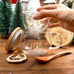 2024: Christmas afternoon tea set: Glass tea cup+coaster+tea+spoon+honey+Christmas cookies