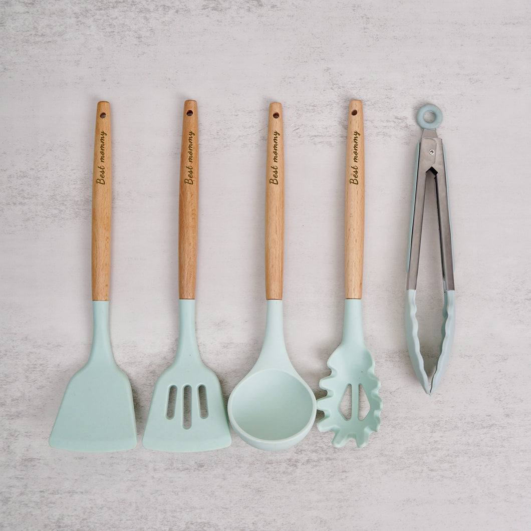 Personalised Silicone Cooking Utensils 5 in 1 (Tiffany green)