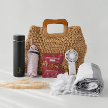 Load image into Gallery viewer, Beach Bag Gift Set (Flask, Umbrella, Towel/Beach Mat, Fan, Granola)
