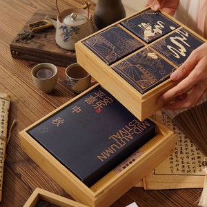 高级双层竹木月满圆4粒禮盒/ Premium Graceful Round Mooncake Gift Set
