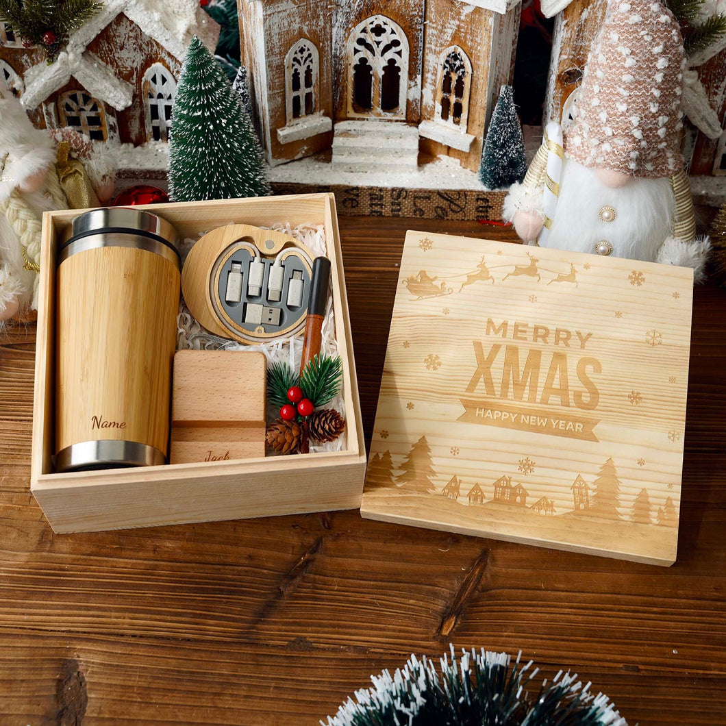 2024: Christmas Office Wooden Box Set (Tumbler, Phone Holder, Pen, 5IN1 Cable)