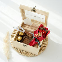 Load image into Gallery viewer, Personalised Wedding GIft Set ( Ring box, Night light, chocolate, small bouquet)
