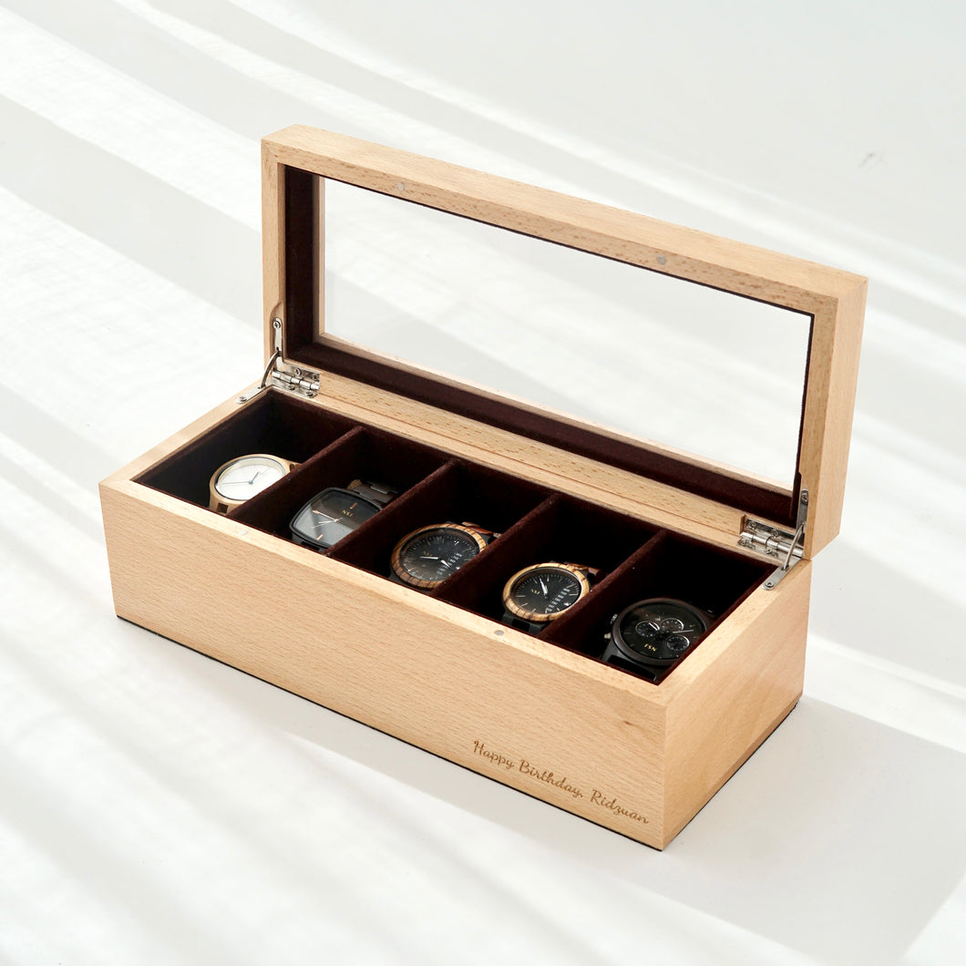 Personalized 5 Slots Beechwood Watch Box