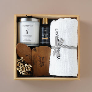For Her #01 -Hand Towel, Massage kit, Scented candle, Wooden Box
