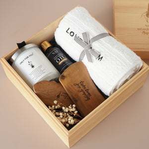 For Her #01 -Hand Towel, Massage kit, Scented candle, Wooden Box