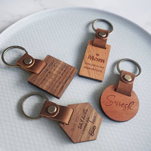 Load image into Gallery viewer, Personalized Real Leather Wood Keychain, Unique Gift for Girlfriend, Gift for Boyfriend, Gift for Parents, Gift for Mother, Gift for Sister, Gift for Brother, Birthday Gift in Malaysia, Gift in Muar
