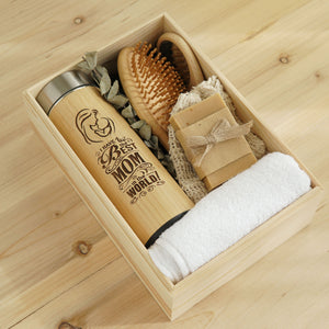 For Her #2 - Towel, Thermal Flask, Hair Brush, Mirror, Soap Bar, Wooden Box