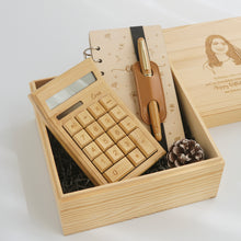 Load image into Gallery viewer, Office Gift Set #04 - Gel Pen with Leather Holder, Calculator, Notebook, Wooden Box
