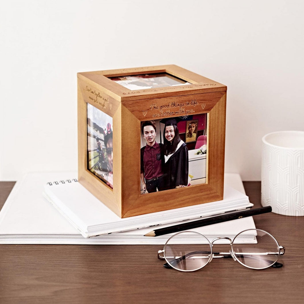 Personalised Wooden Photo Cube Box, Special Anniversary Gift, Graduate Gift, Gift for Couple, Gift for Boyfriend, Gift for Girlfriend, Gift for Parents
