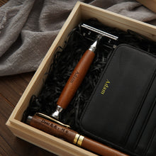 Load image into Gallery viewer, For HIM #3 -Wooden Razor, Leather card holder, Wooden Pen
