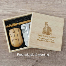 Load image into Gallery viewer, Office Gift Set #06 - Bamboo Wireless Mouse, Bamboo Gel pen, Desk Phone Holder
