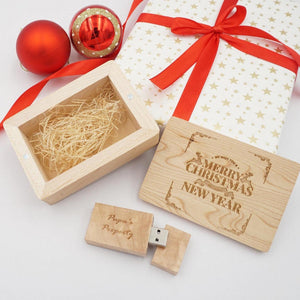 Personalized Wooden USB Flash Drive with Wooden Box