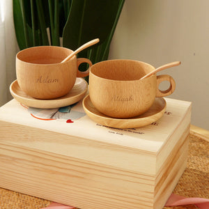 Personalized Wooden Couple Coffee Cup Set