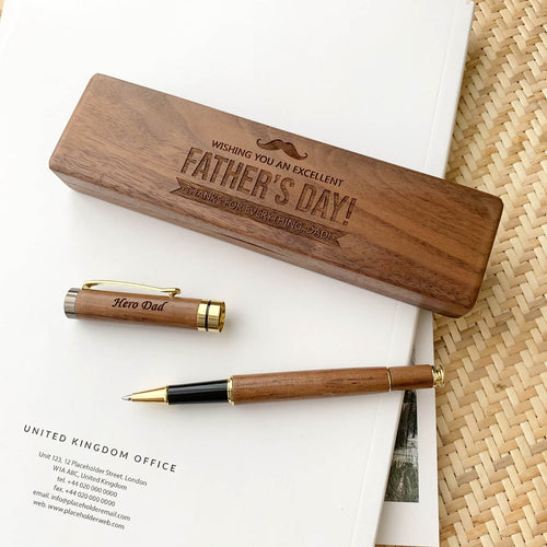 Personalized Wooden Ballpoint Pen Set with Maple Case | 7 Wood Pens, Add Custom Image | Gift