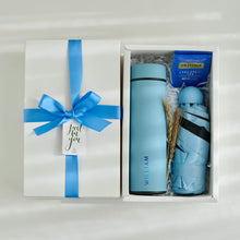 Load image into Gallery viewer, Blue lover set - Vacuum Flask, Twinings Tea , Pocket Size Umbrella
