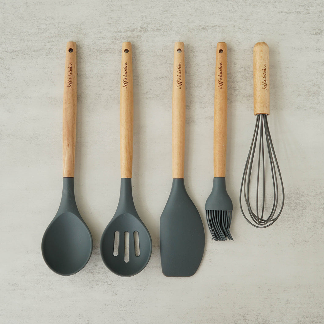 Personalised Silicone Baking Utensils 5 in 1 (Grey)