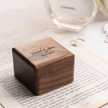 Load image into Gallery viewer, Personalized walnut wood ring box, Wedding Ring box, Engagement RIng box, Propose Ring box, RIng box in Malaysia, 客制化戒指盒，Personalized Ring box near me, 
