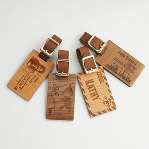 Personalized Real Leather Strap Wooden Luggage Tag